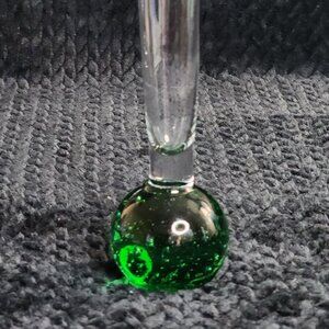 Vintage Art Glass Bud Vase - Green Bullicante with Controlled Bubbles